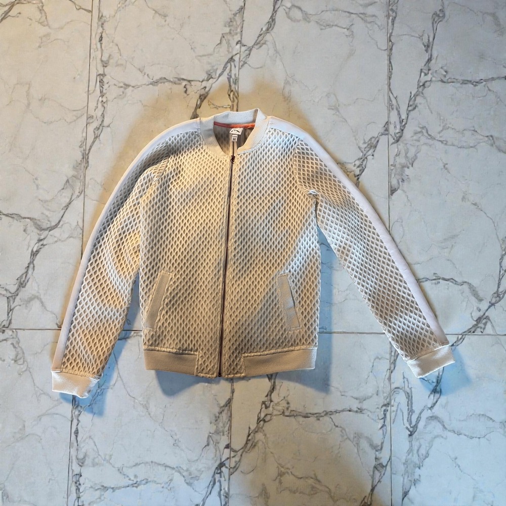 Kids White Mesh Bomber Jacket Casual Zip Up Outerwear Size S
